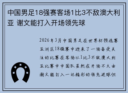 中国男足18强赛客场1比3不敌澳大利亚 谢文能打入开场领先球 中国男足18强赛客场1比3不敌澳大利亚 谢文能打入开场领先球